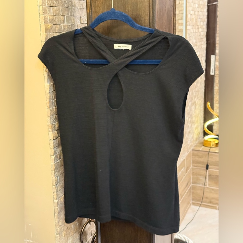 Max Studio Black Twist-Front Blouse